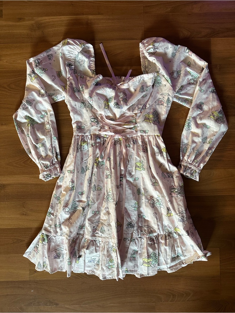 Sanrio Hello Kitty and Friends Soft Pink lace up long sleeve Holiday Dress